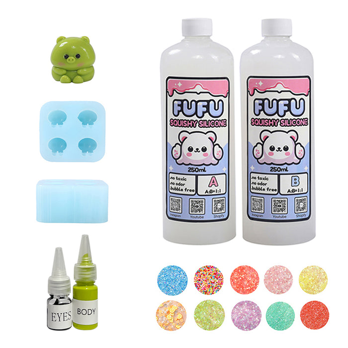 Mold+250mlGlueA&B+Color Paste(two color)+Charms(10 bags)+Little Mini Green Pig Squishy