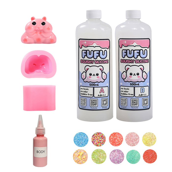 Mold+2*500mlGlueA&B+Color Paste(one color)+Charms(10 bags)+1600g Pink Hamster Squishy