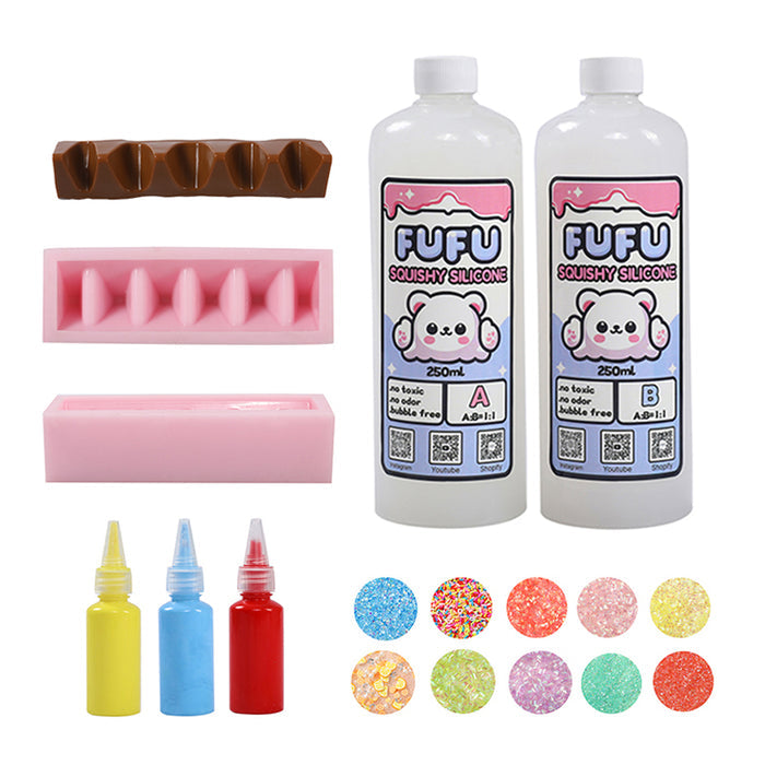 Mold+250mlGlueA&B+Color Paste(three color)+Charms(10 bags)+160g Triangle Chocolate Squishy