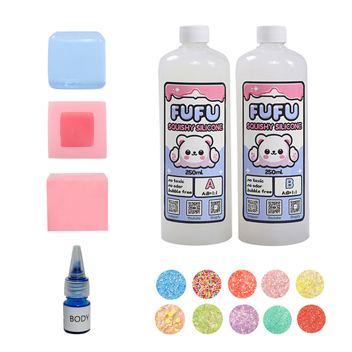 Mold+250mlGlueA&B+Color Paste(one color)+Charms(10 bags)+170g Ice Cube Squishy