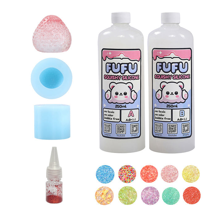 Mold+250mlGlueA&B+Color Paste(one color)+Charms(10 bags)+Red Top Crystal Strawberry Squishy