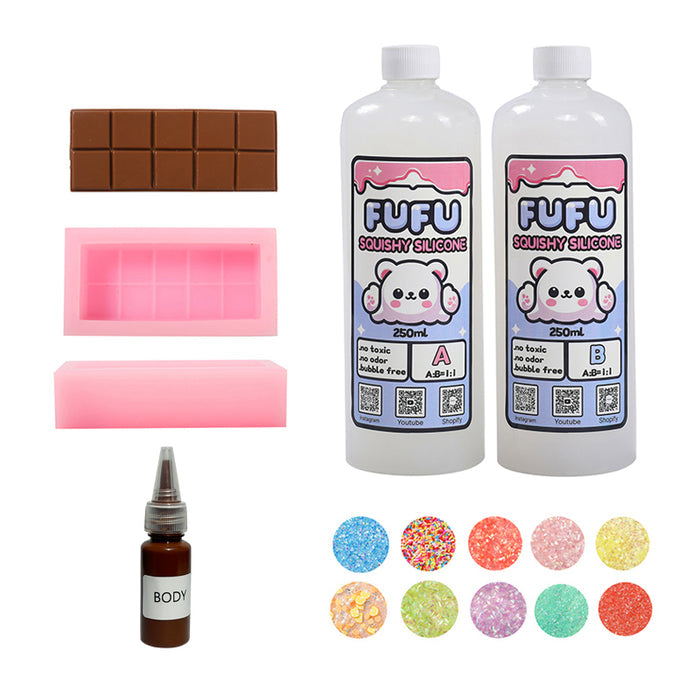 Mold+250mlGlueA&B+Color Paste(one color)+Charms(10 bags)+200g Chocolate Squishy