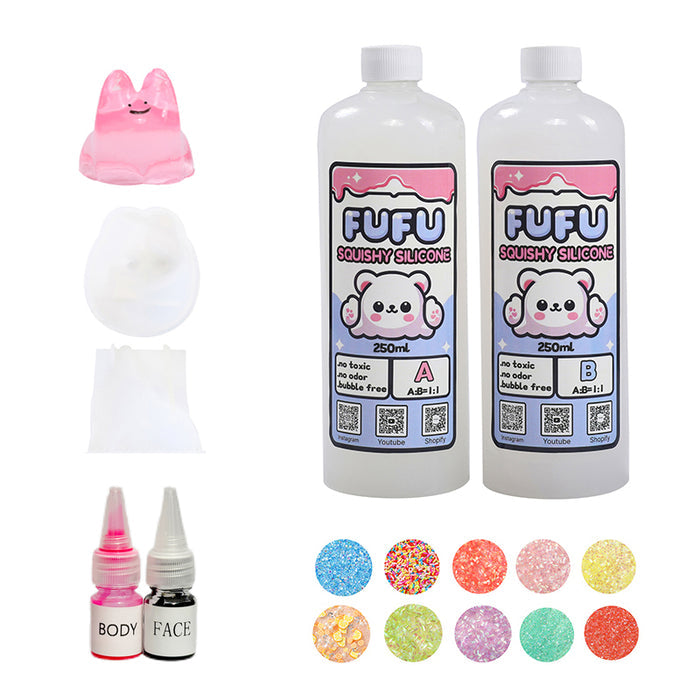Mold+250mlGlueA&B+Color Paste(two color)+Charms(10 bags)+200g Pink Faceless Bunny