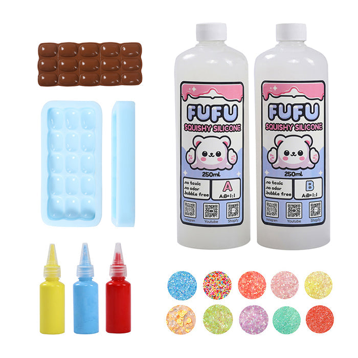 Mold+250mlGlueA&B+Color Paste(three color)+Charms(10 bags)+200g Round Chocolate Squishy