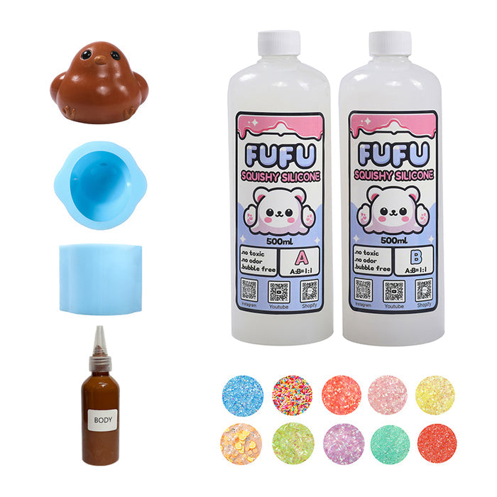 Mold+2*500mlGlueA&B+Color Paste(one color)+Charms(10 bags)+2100g Chocolate Chicken Squishy