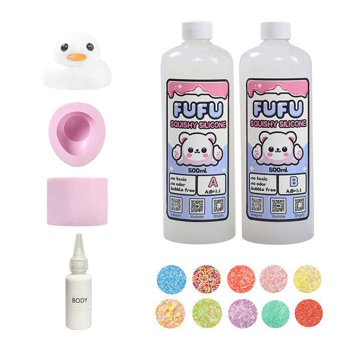 Mold+2*500mlGlueA&B+Color Paste(one color)+Charms(10 bags)+2100g White Duck Squishy