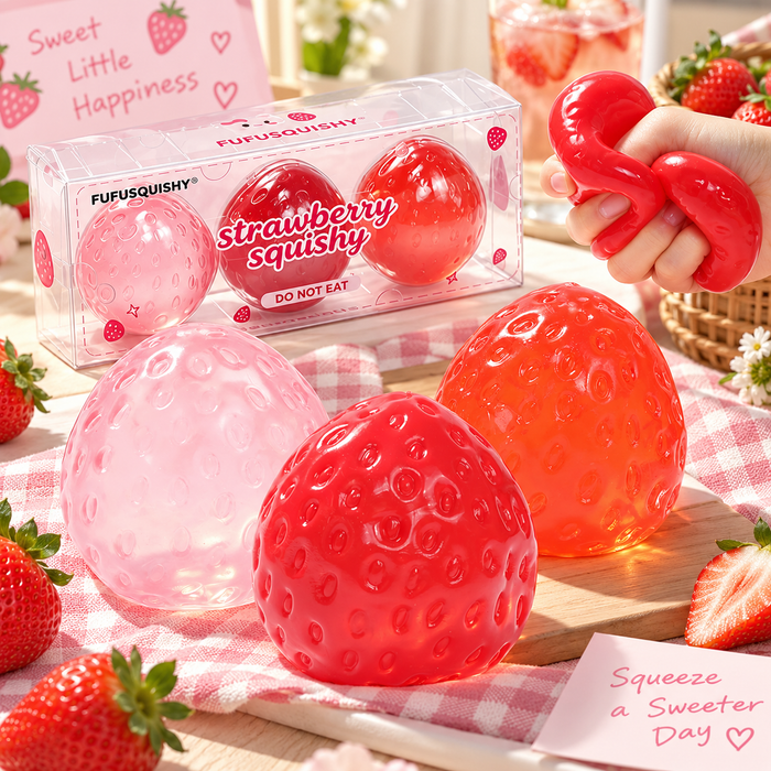 3PC Strawberry Coconut Oil Stress Ball Squishy Bundle Pack (No Rebound)