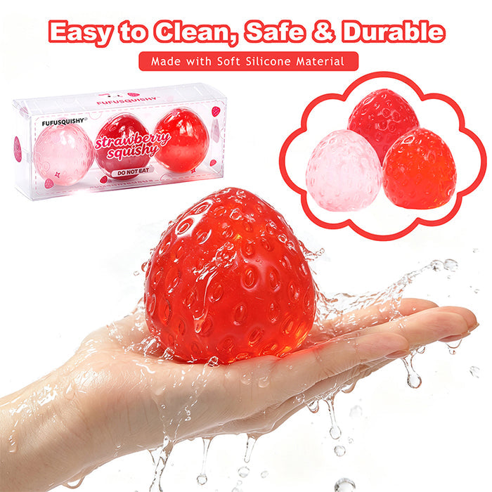 3PC Strawberry Coconut Oil Stress Ball Squishy Bundle Pack (No Rebound)