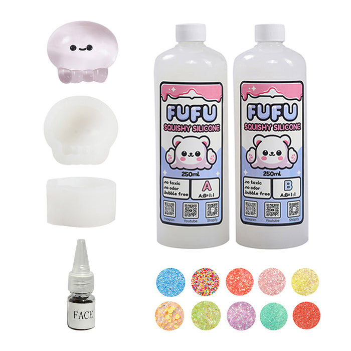 Mold+250mlGlueA&B+Color Paste(one color)+Charms(10 bags)+50g Pink Jellyfish Squishy