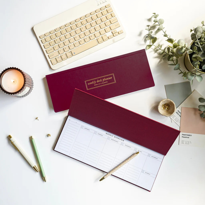 7 mm Burgundy Weekly Desk Planner