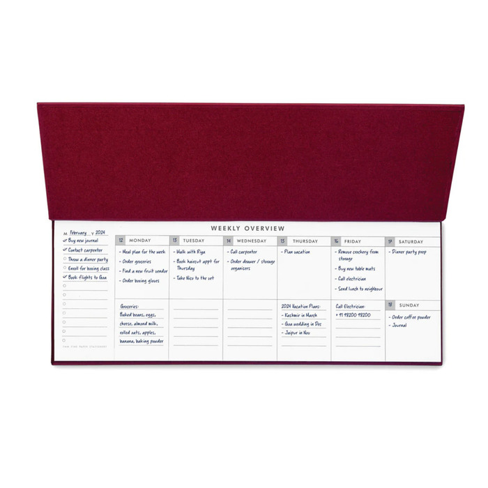 7 mm Burgundy Weekly Desk Planner