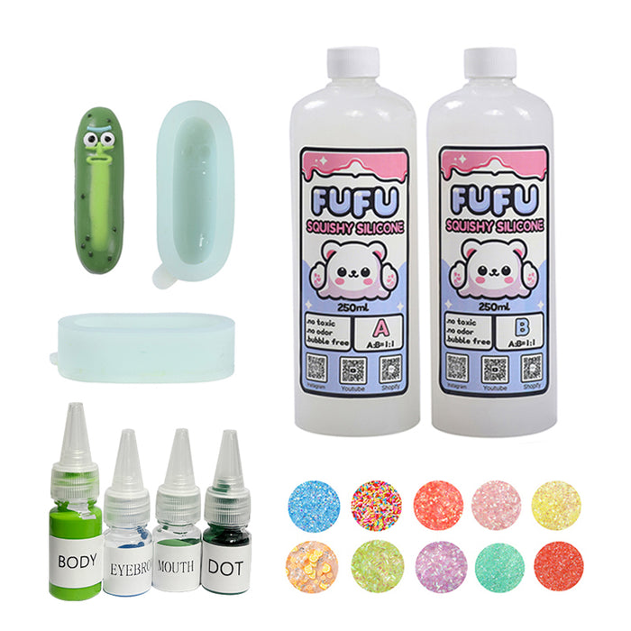 Mold+250mlGlueA&B+Color Paste(four color)+Charms(10 bags)+Green Cucumber Man Squishy