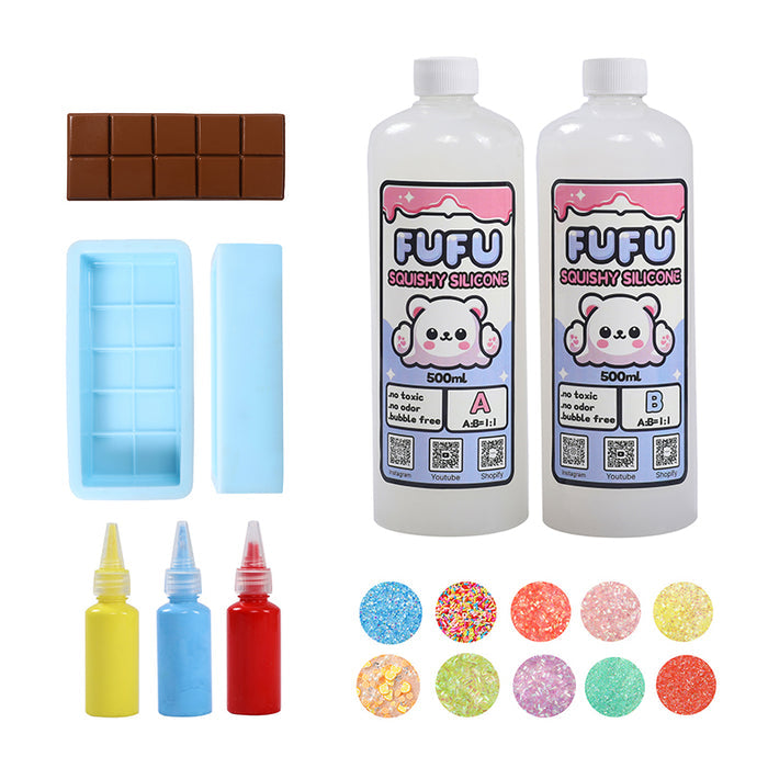 Mold+500mlGlueA&B+Color Paste(three color)+Charms(10 bags)+800g Chocolate Squishy