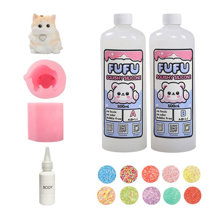 Mold+500mlGlueA&B+Color Paste(one color)+Charms(10 bags)+800g Giant Cat Squishy