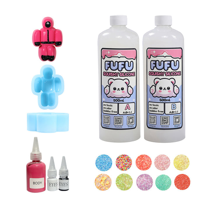 Mold+500mlGlueA&B+Color Paste(three color)+Charms(10 bags)+800g Squid Noob Squishy