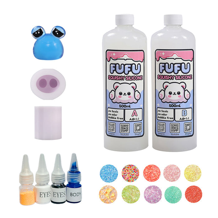 Mold+500mlGlueA&B+Color Paste(four color)+Charms(10 bags)+800g Giant Blue Crystal Pou Squishy