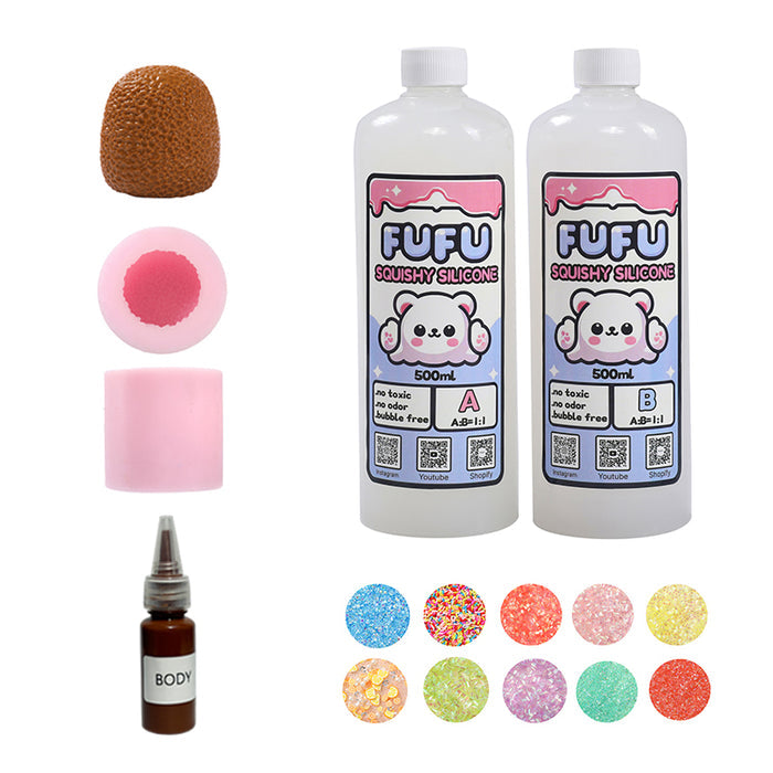 Mold+500mlGlueA&B+Color Paste(one color)+Charms(10 bags)+800g Chocolate Lychee Ball Squishy