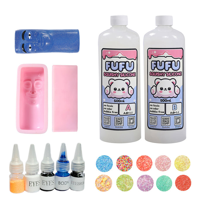 Mold+500mlGlueA&B+Color Paste(five color)+Charms(10 bags)+800g Blue Tong Tong Sahur Squishy