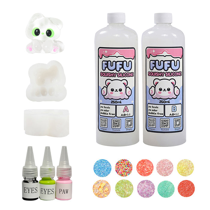 Mold+250mlGlueA&B+Color Paste(three color)+Charms(10 bags)+80g Crystal Elf Kitty Squishy