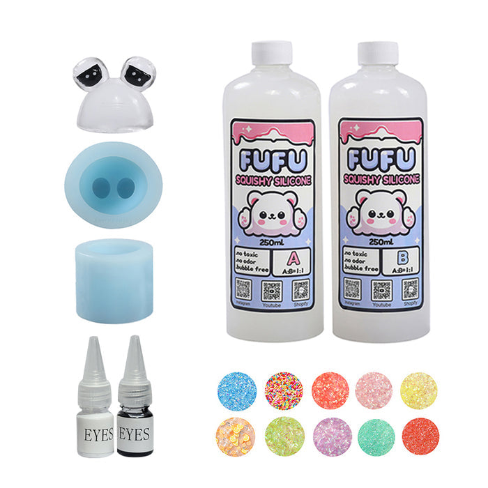 Mold+250mlGlueA&B+Color Paste(two color)+Charms(10 bags)+80g Crystal Pou Squishy