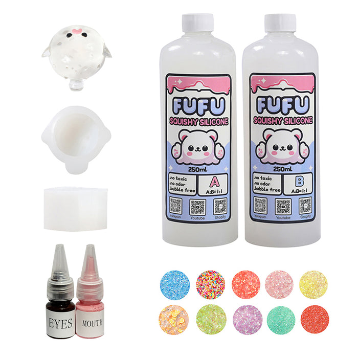 Mold+250mlGlueA&B+Color Paste(two color)+Charms(10 bags)+Crystal Pufferfish Squishy