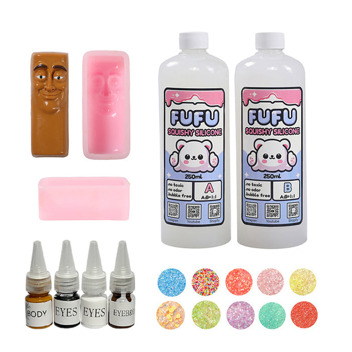 Mold+GlueA(250ml)+GlueB(250ml)+Color Paste+Charms+80g Tong Tong Sahur Squishy