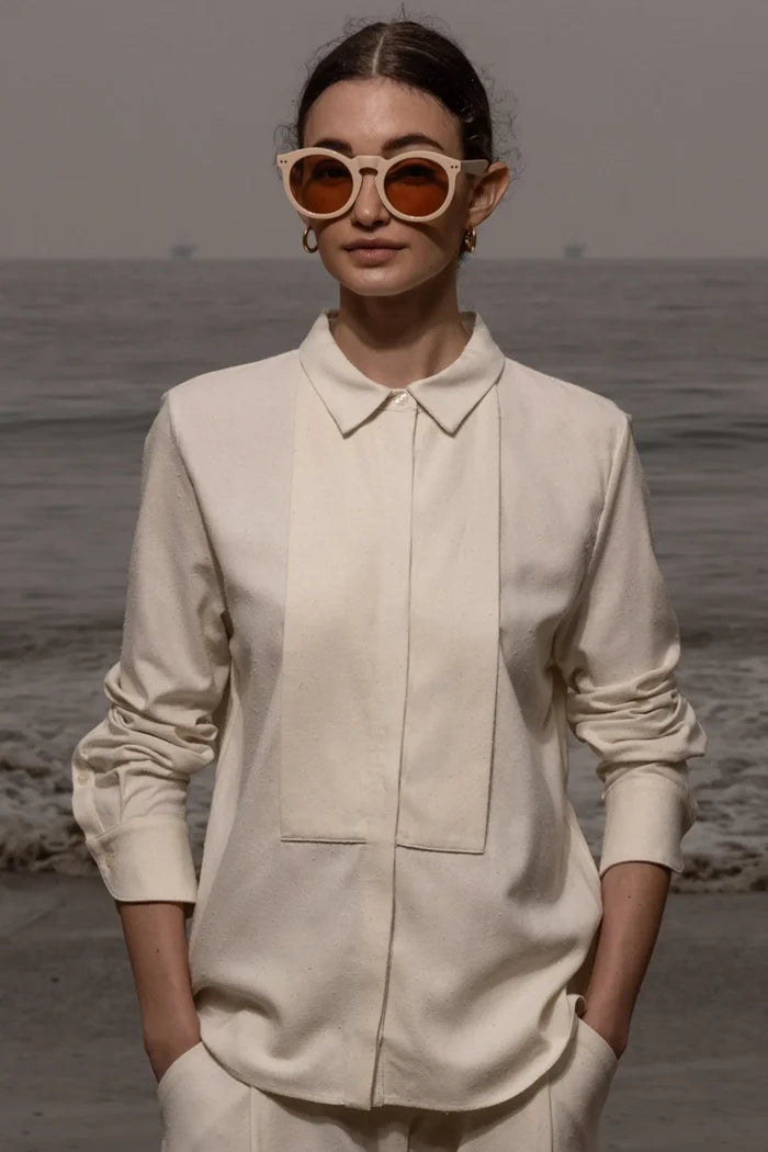 Ami Tux Top - Ivory Silk Noil - Heidi Merrick
