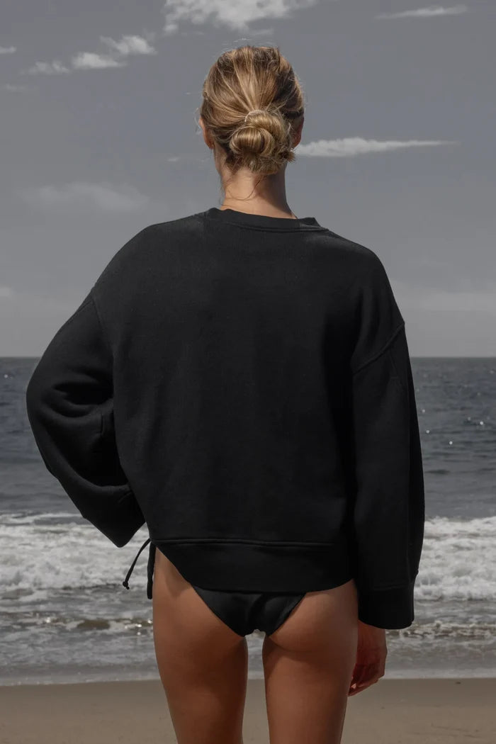 Barrel Sleeve 70's SRF LA Crewneck - Black Embroidered - Heidi Merrick