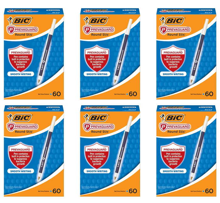 Bic Prevaguard Antimicrobial Round Stick Blue Pens Medium Smooth Writing Pack Of 720