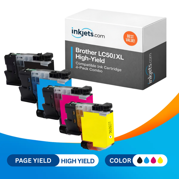 Brother LC501XL High Yield Compatible Ink Cartridge 4-Pack Combo