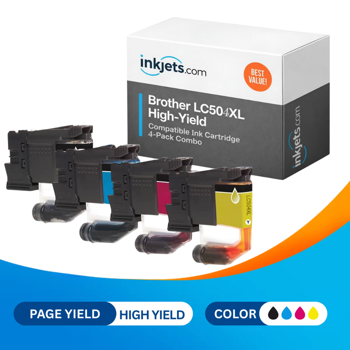 Brother LC504XL High Yield Compatible Ink Cartridge 4-Pack Combo