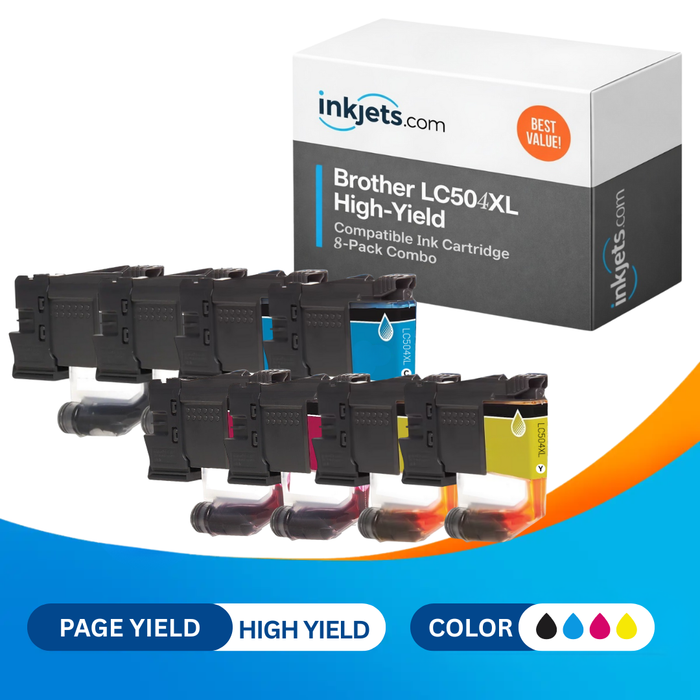 Brother LC504XL High Yield Compatible Ink Cartridge 8-Pack Combo