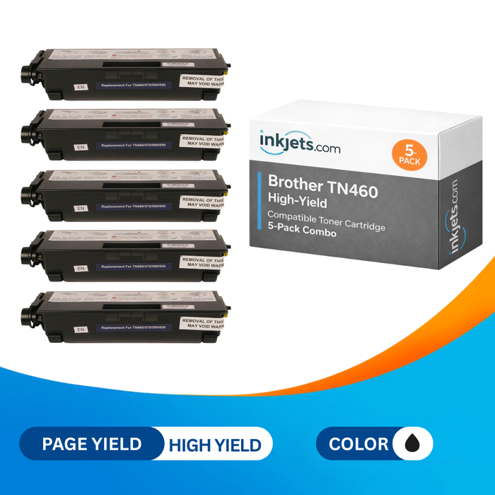 Brother TN460 Black Compatible High-Yield Toner Cartridge 5-Pack Combo
