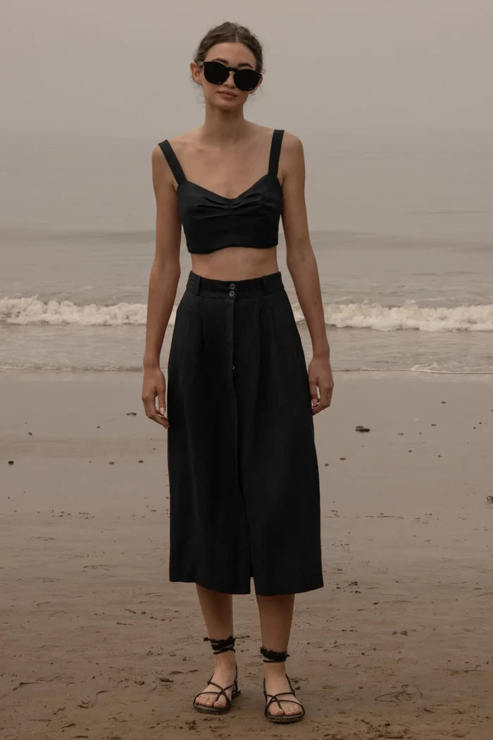 Calvi Top - Noir Silk & Hemp - Heidi Merrick