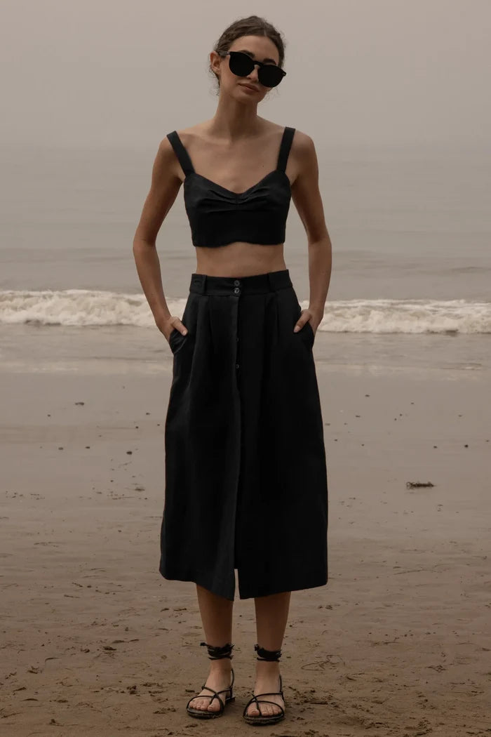 Calvi Top - Noir Silk & Hemp - Heidi Merrick