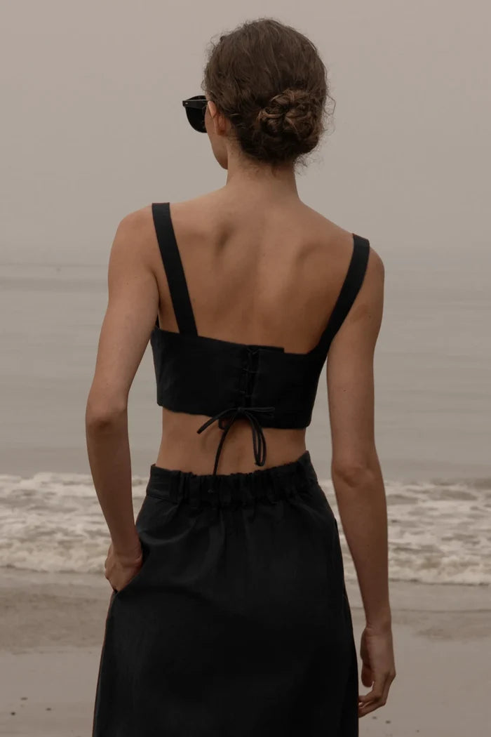 Camille Skirt - Noir Silk & Hemp - Heidi Merrick