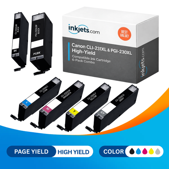 Canon CLI-231XL & PGI-230XL High-Yield Compatible Ink Cartridge 6-Pack Combo