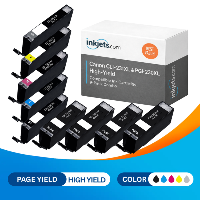 Canon CLI-231XL & PGI-230XL High-Yield Compatible Ink Cartridge 9-Pack Combo