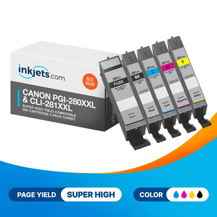 Canon PGI-280XXL & CLI-281XXL Super High-Yield Compatible Ink Cartridge 5-Pack Combo