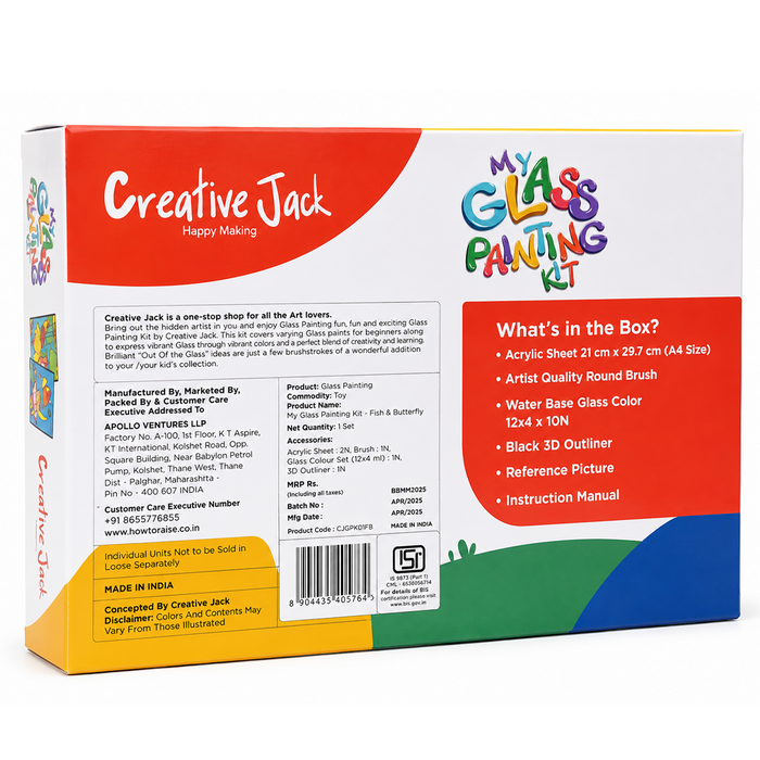 Creative Jack My Glass Painting Kit - Kids 6+ Age - Fish & Butterfly