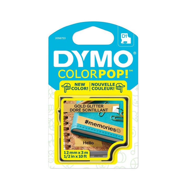 Dymo D1 Label Tape Black On Gold Glitter ColorPop 1/2 In x 10 Feet  Dymo Dymo Labels