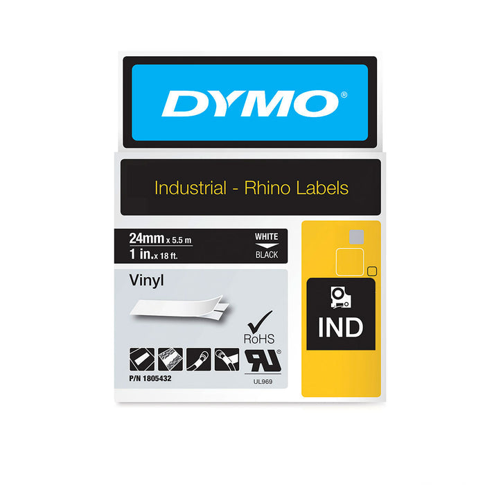 Dymo Rhino Industrial Vinyl Label Tape White on Black 1 Inch 1805432