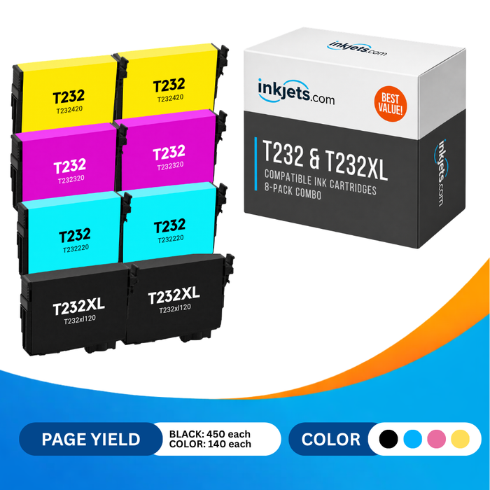 Epson T232 & T232XL Compatible High & Standard Yield Ink Cartridge 8-Pack Combo
