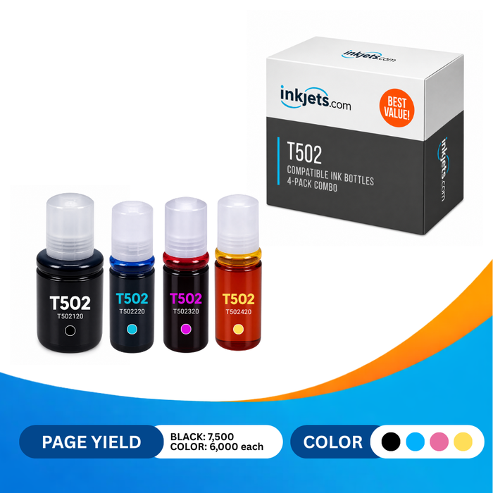 Epson T502 Compatible Standard Yield Ink Bottle 4-Pack Combo