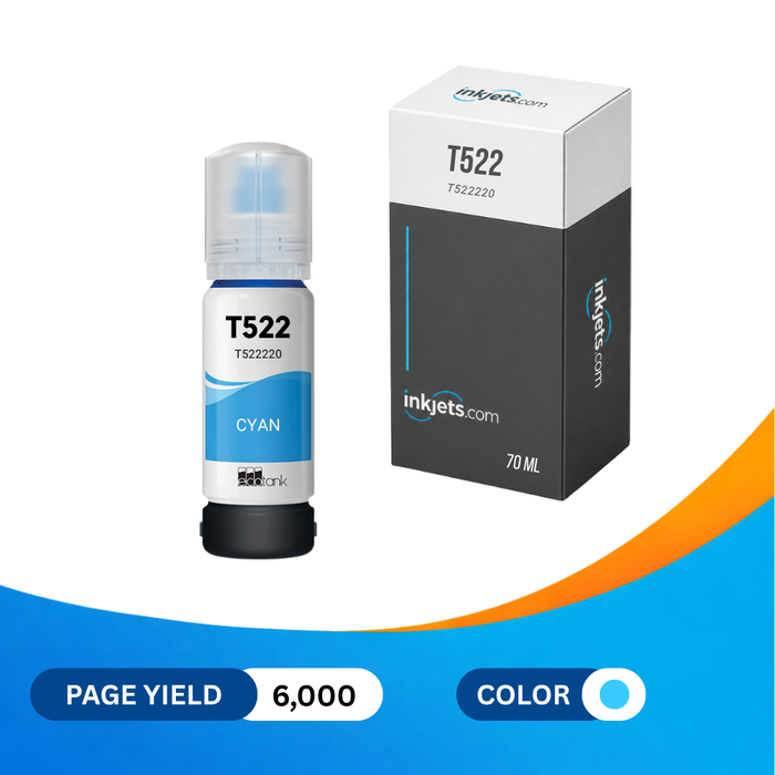 Epson T522 (T522220-S) Cyan Standard Yield Compatible Ink Bottle, 70 ml