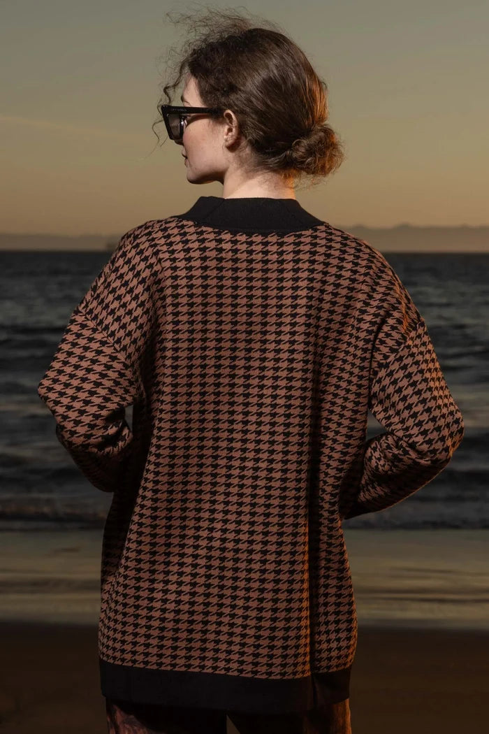 Fanny Cardigan - Chocolate Houndstooth - Heidi Merrick