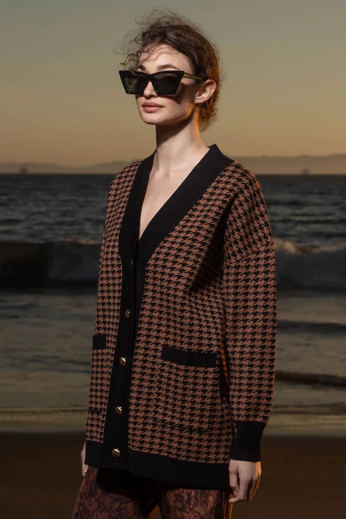Fanny Cardigan - Chocolate Houndstooth - Heidi Merrick