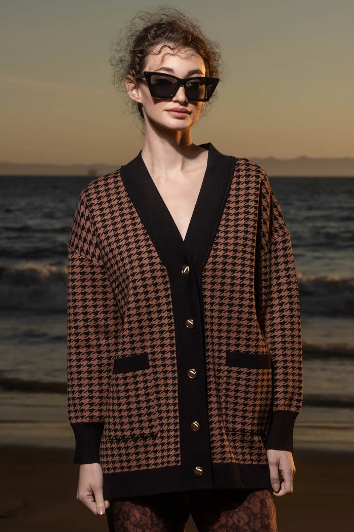 Fanny Cardigan - Chocolate Houndstooth - Heidi Merrick