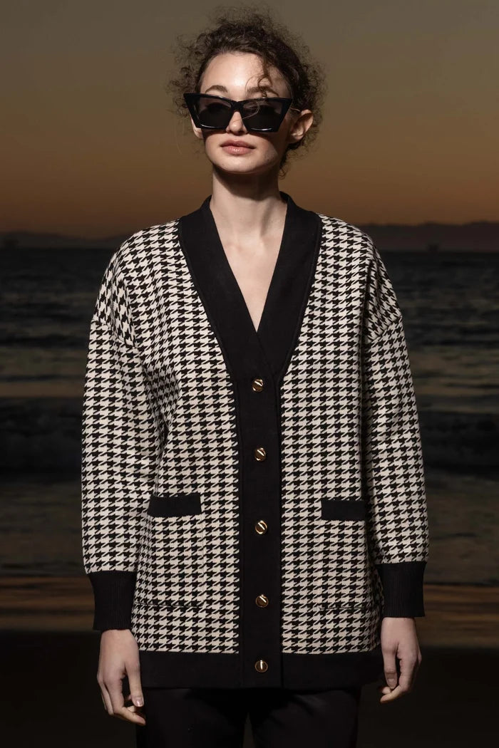 Fanny Cardigan - Ivory Houndstooth - Heidi Merrick