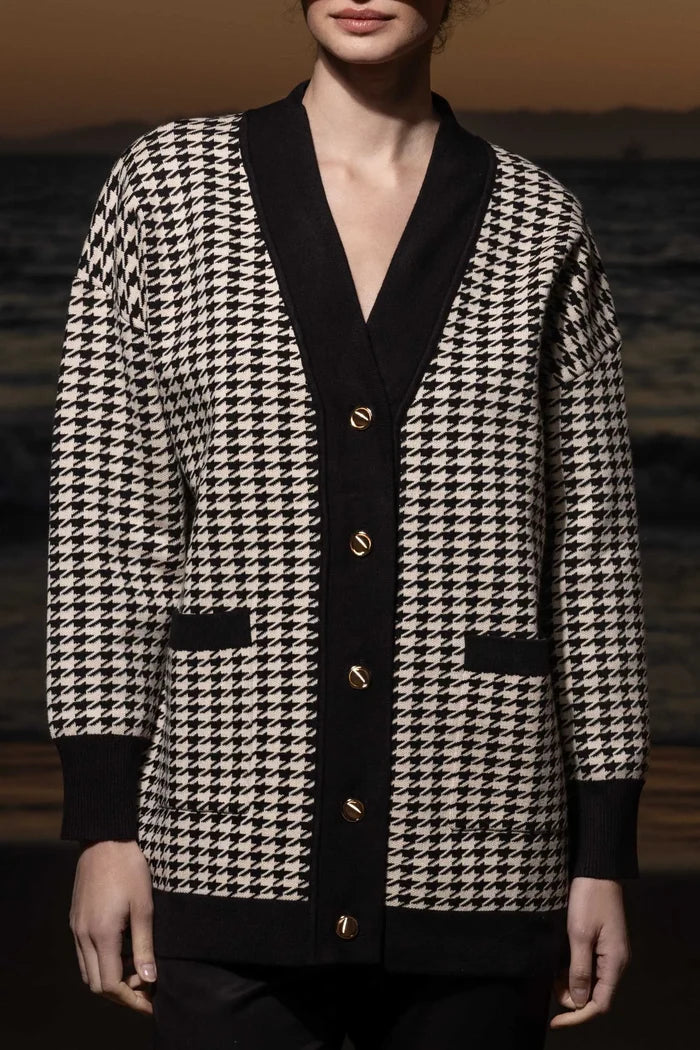 Fanny Cardigan - Ivory Houndstooth - Heidi Merrick